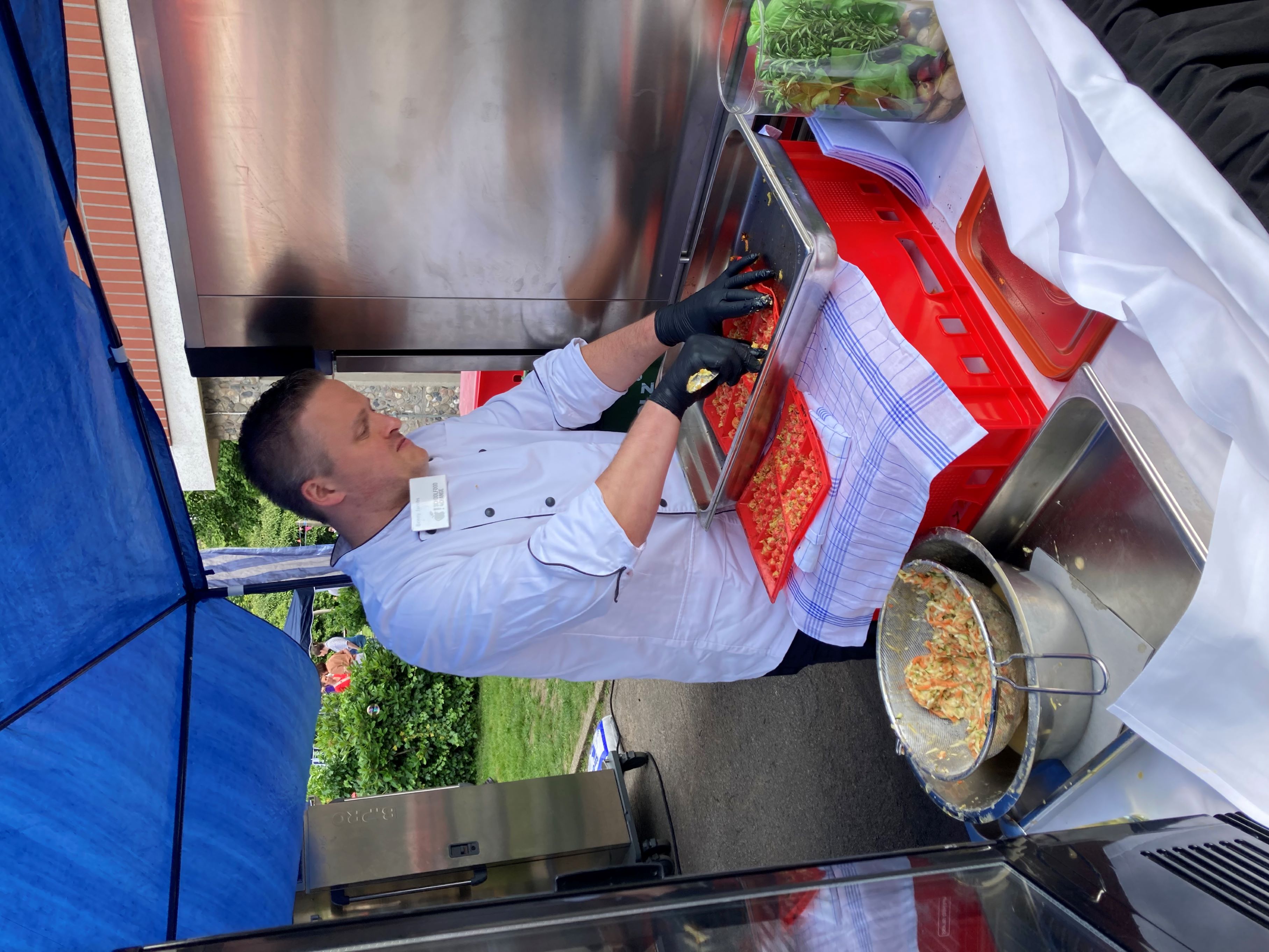 A chef is focusing while cooking